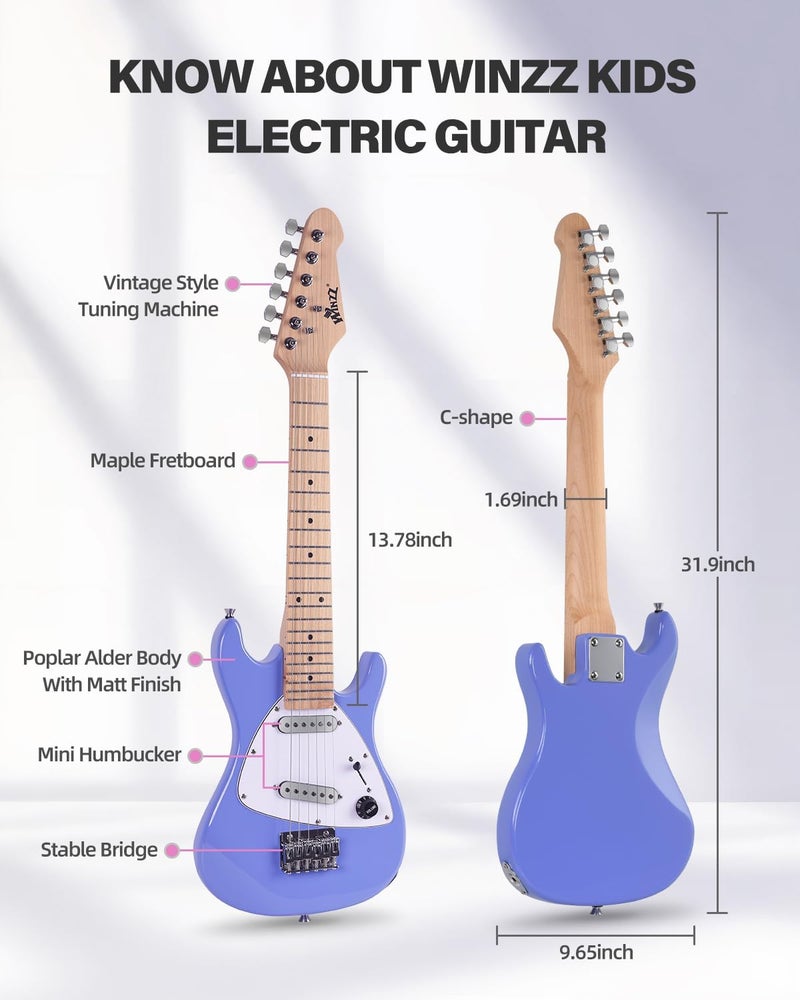 Winzz 30 Inch Kids Electric Guitar Beginner Kit, Junior 1/4 Size Mini Electric Guitar for Children Complete Stater Set with Amp, Gloosy Purple Colour - Image 5